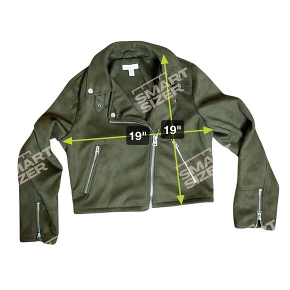 Topshop Faux Suede Moto Jacket Lux Olive Green With Silver Hardware Size 6 - Picture 7 of 8